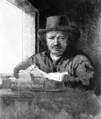 Zelfportret tijdens het tekenen, 1648 door Rembrandt van Rijn